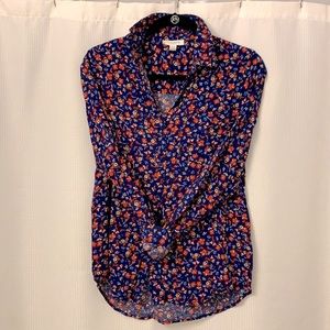 Blue Floral Long Sleeved Blouse